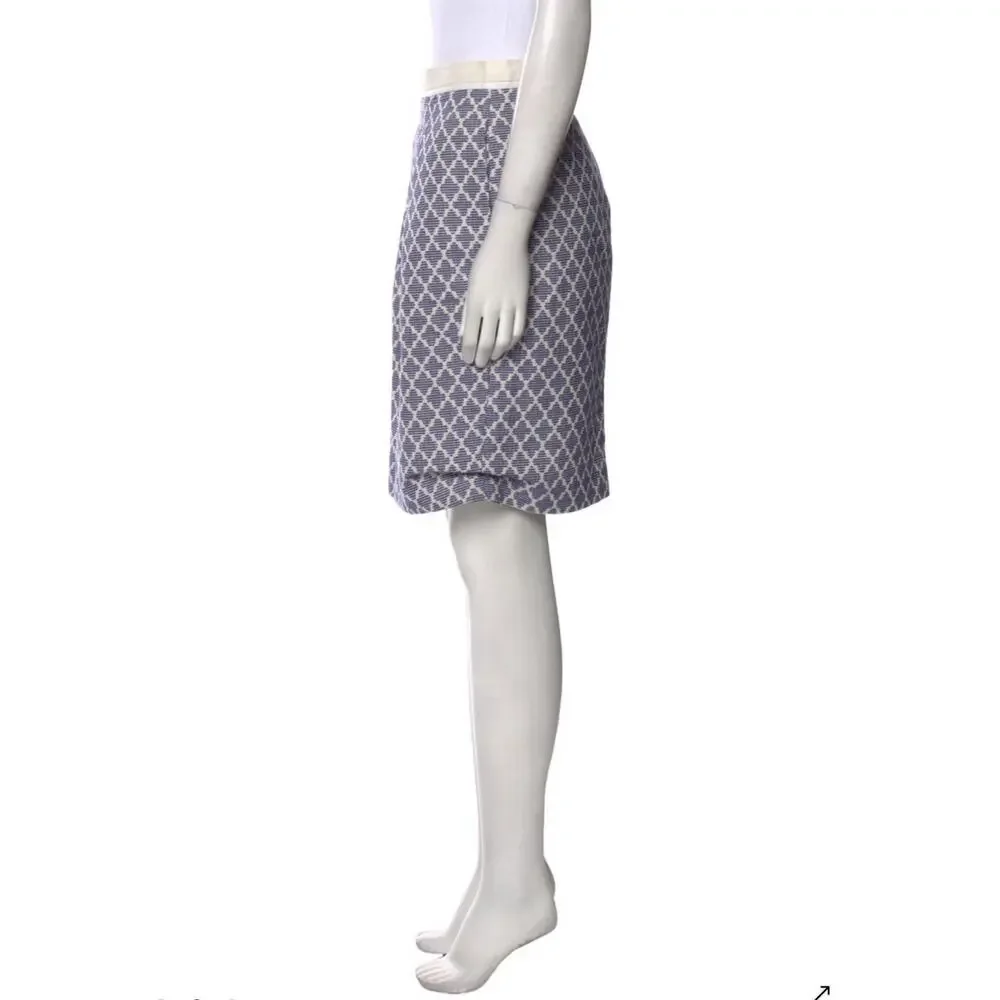 Tory Burch Blue Printed Cotton Pencil Skirt XS US 2 Classic Designer Chic